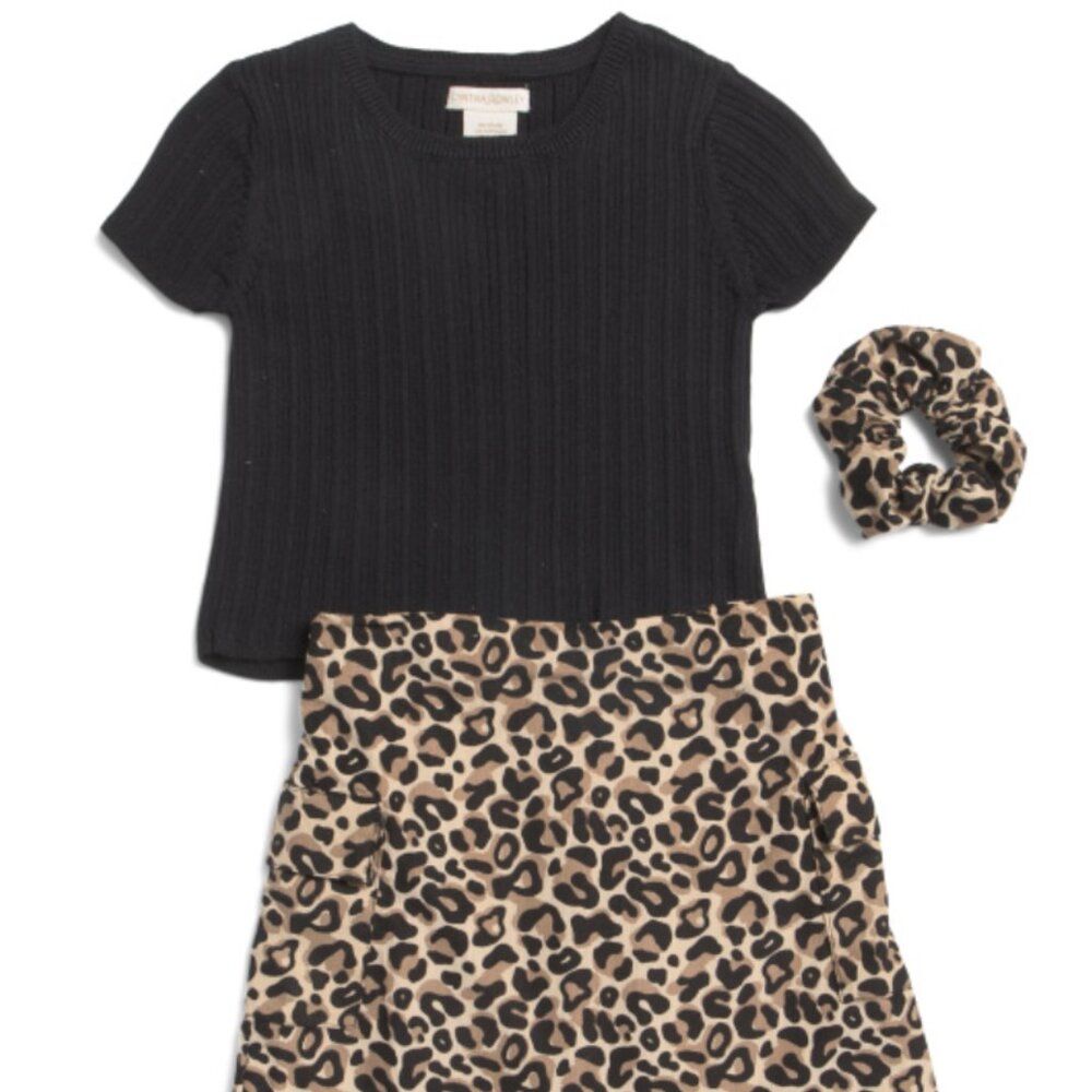 NWT CYNTHIA ROWLEY Girls 3pc Short Sleeve Sweater & Corduroy Skirt w Scrunchie